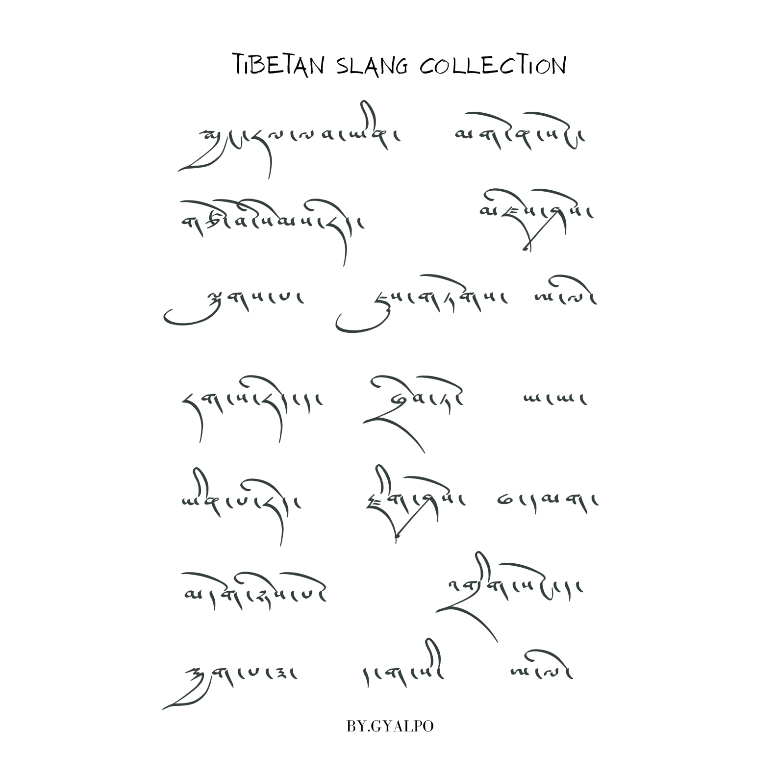 Collection of Tibetan words in stylized text on a white background
